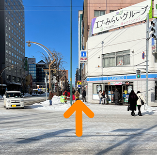 ローソンさんのある北方向へ直進します。